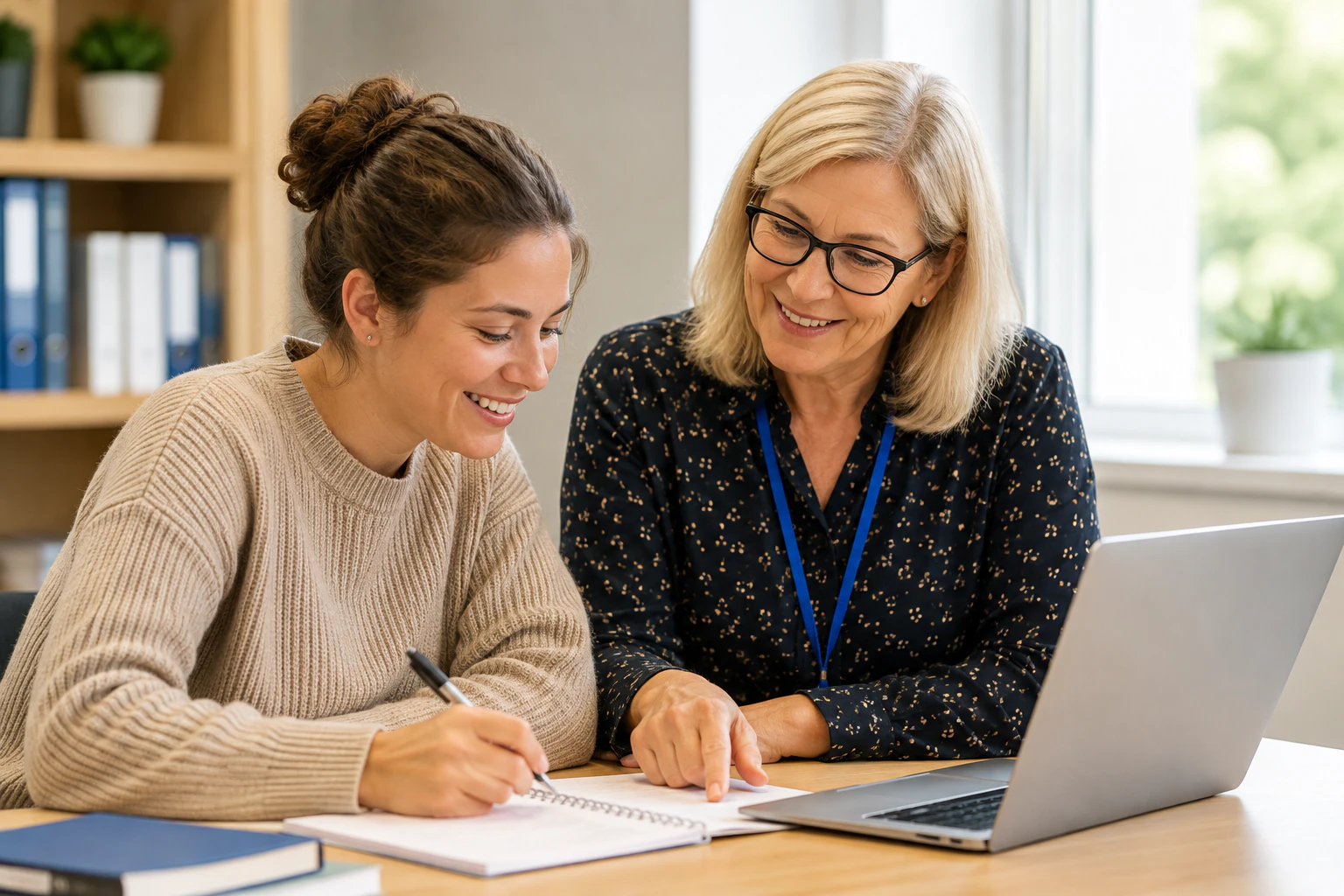 Learner receiving one-to-one support from her qualification assessor